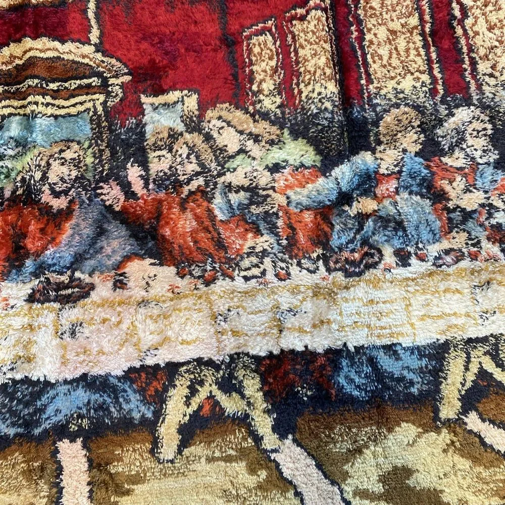 Vintage Jesus Last Supper W Disciples Religious Tapestry Wall Hanging Made Italy